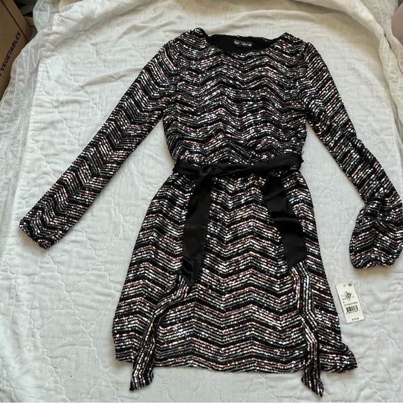 Crystal Doll Black Long Sleeve Sequined Dress - Picture 1 of 3